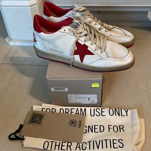 Golden Goose White and Red Sneakers